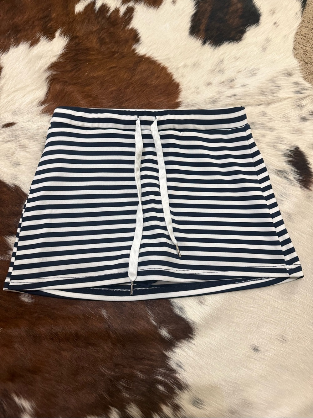 Le Lis Navy and White Striped Drawstring Mini Skirt